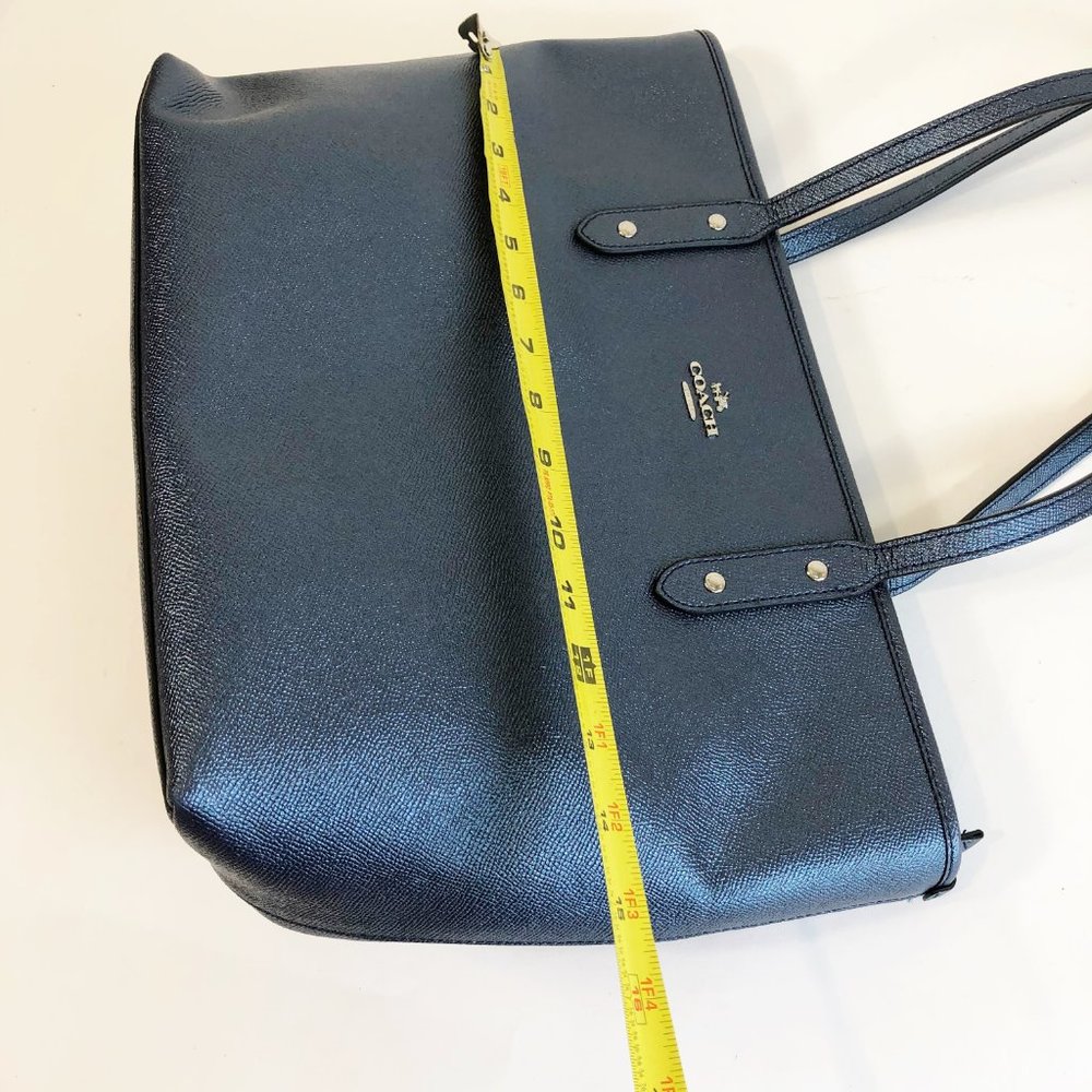 Coach Blue Crossgrain Leather City Zip Tote F16224 - Picture 5 of 8